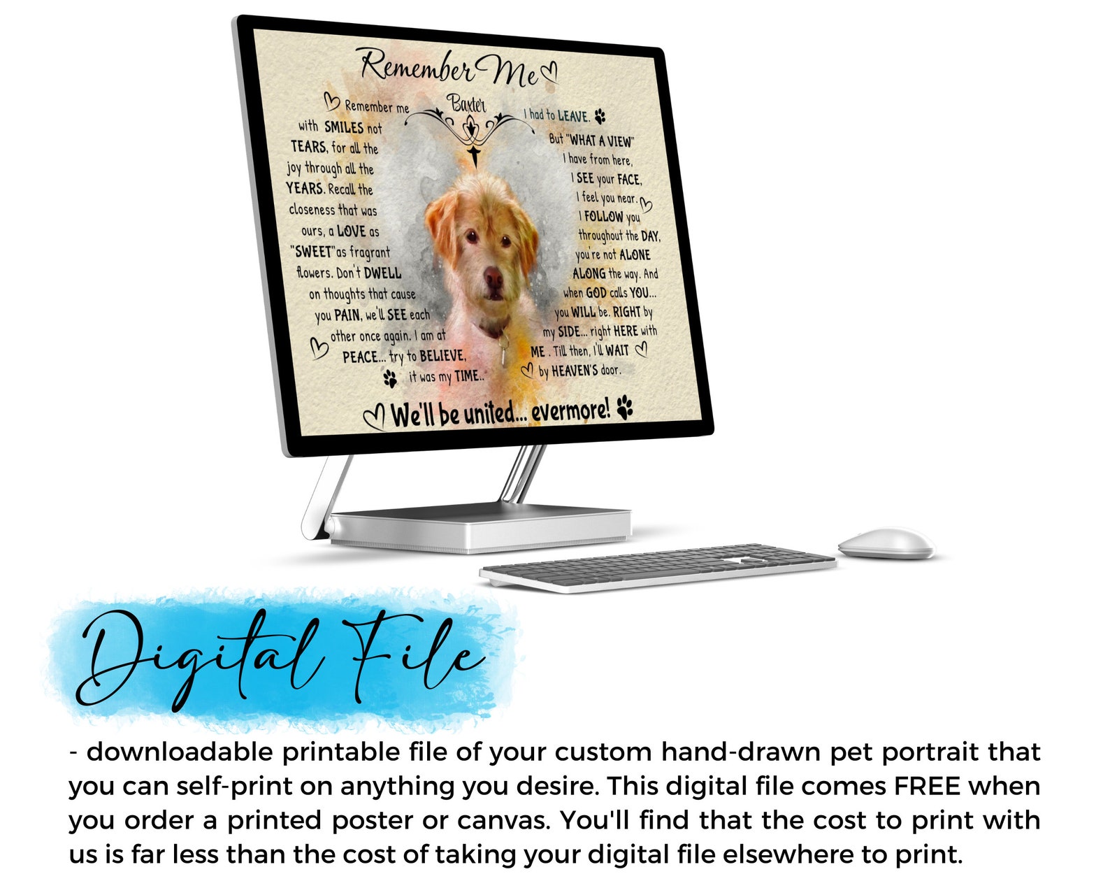 Custom Pet Memorial Portrait Painting Poem Deceased Pet Loss Etsy