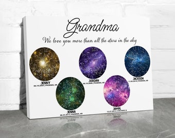 Custom Star Map by Date Night Sky Wall Art Constellation Print Birthday Sign Decor Personalized Mothers Day Gifts for Grandma from Grandkids