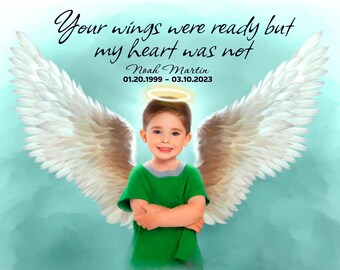 Guardian Angel Portrait, Memorial Gift for Loss of Child Gift, Condolence Gift, Baby Loss Gift, Deceased Loved One, Son Memorial Wall Art