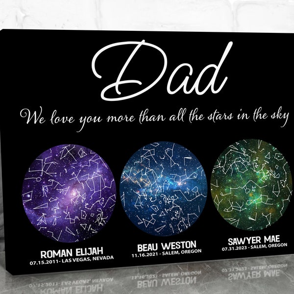 Dad Star Map by Date, Night Sky Wall Art Constellation Print Custom Dad Sign Personalized Fathers Day Gifts for Dad Birthday from Kids