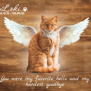 Cat Memorial Gift, Angel Pet w Wings Photo to Painting, Loss of Pet Memorial Gift, Custom Cat Remembrance, Pet Loss Gifts, Cat Sympathy Gift image 1