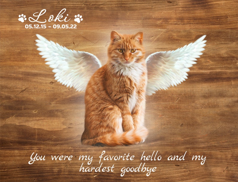 Cat Memorial Gift, Angel Pet w Wings Photo to Painting, Loss of Pet Memorial Gift, Custom Cat Remembrance, Pet Loss Gifts, Cat Sympathy Gift image 1