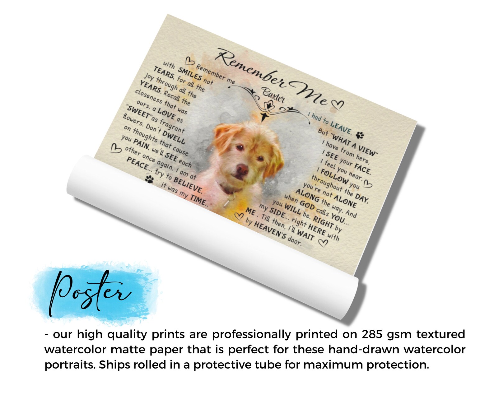 Custom Pet Memorial Portrait Painting Poem Deceased Pet Loss Etsy