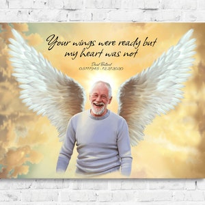 Guardian Angel with Wings, Custom Memorial Gift,  Remembrance Gifts, Photoshop Deceased, Bereavement Gift, Loss of Father, In Loving Memory