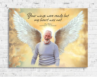 Guardian Angel with Wings, Custom Memorial Gift,  Remembrance Gifts, Photoshop Deceased, Bereavement Gift, Loss of Father, In Loving Memory