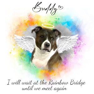 Dog Memorial Gift, Angel Pet w/ Wings & Halo, Rainbow Bridge Quotes, Pet Memorial Portrait, Pet Remembrance, Dog Sympathy Gift, Pet Loss Art