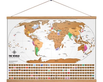 Framed Scratch Off Map Of The World, Travel Tracker, Gift For Him, Gift for Her, Home Office Decor, 24&quot;x17&quot;, Poster Hanger Frame Included
