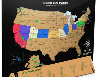 Scratch Off USA Map, US Map With National Parks, State Capitals, Travel Tracker, Gift Idea For Traveler, Home Office Wall Decor, 24"x17
