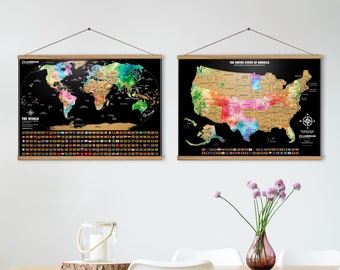 Framed Travel Maps, Scratch Off Map of The World, USA Map, Travel Gift, Gift For Traveler, Home Office Decor, Gift For Him or Her, 24&quot;x17&quot;
