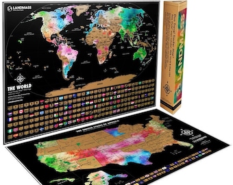 Scratch Off Map of The World + Scratch Off Map of The United States - Two Travel Maps with Flags - World Map + USA Map - Perfect Gift Idea
