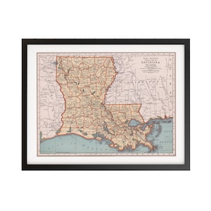 Louisiana Vintage Map Poster - Map Print - Vintage Map Of Louisiana Wall Art - Louisiana Print - State Map
