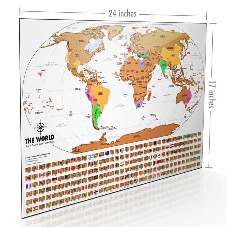 Scratch Off Map Of The World Scratch Off White Travel Tracker Map With Flags Perfect Gift Travel Gift Gift For Him Gift For Her image 6