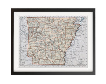 Arkansas Vintage Map Poster - Map Print - Vintage Map Of Arkansas Wall Art - Arkansas Print - State Map