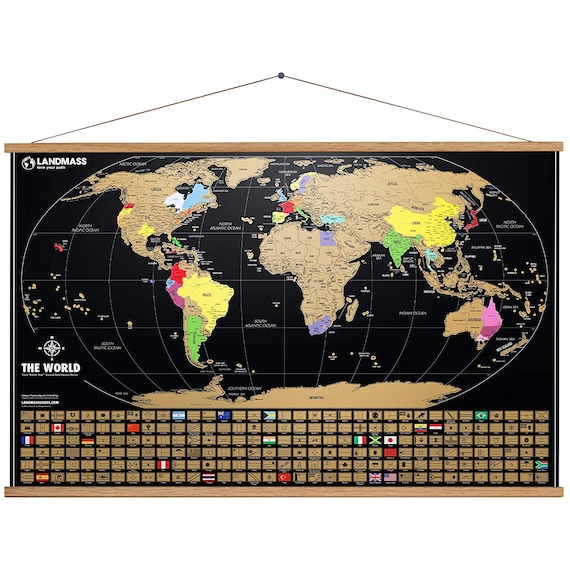 Large Framed Scratch Off Map Of The World, Travel Map Poster, Travel Gift, Gift For Him, Gift For Her, Unique Gift Idea, 36"x24"