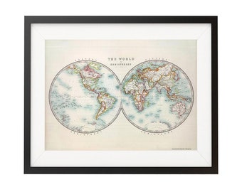 World In Hemispheres - Western Hemisphere - Eastern Hemisphere - Map Atlas Vintage Print - Historical Cartographic Image - Antique - 1912