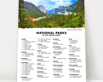 Yosemite National Park Checklist Poster - 63 US National Parks - Gift Idea for Hiker - Gifts For Traveler - Wall Art - Adventure Travel