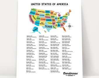 18x24” United States Map of America with Capitals for Kids - Homeschool - Classroom - Daycare - Decor - Wall Art - Poster - Print