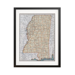 Mississippi Vintage Map Poster - Map Print - Vintage Map Of Mississippi Wall Art - Mississippi Print - State Map
