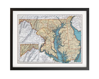 Maryland And Delaware Vintage Map Poster - Map Print - Vintage Map Of Maryland And Delaware Wall Art - Maryland And Delaware Print