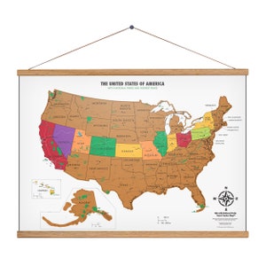Scratch Off USA Map + 24" Hanger Frame - Map Of The United States - US Wall Map - National Parks - Travel Tracker Map
