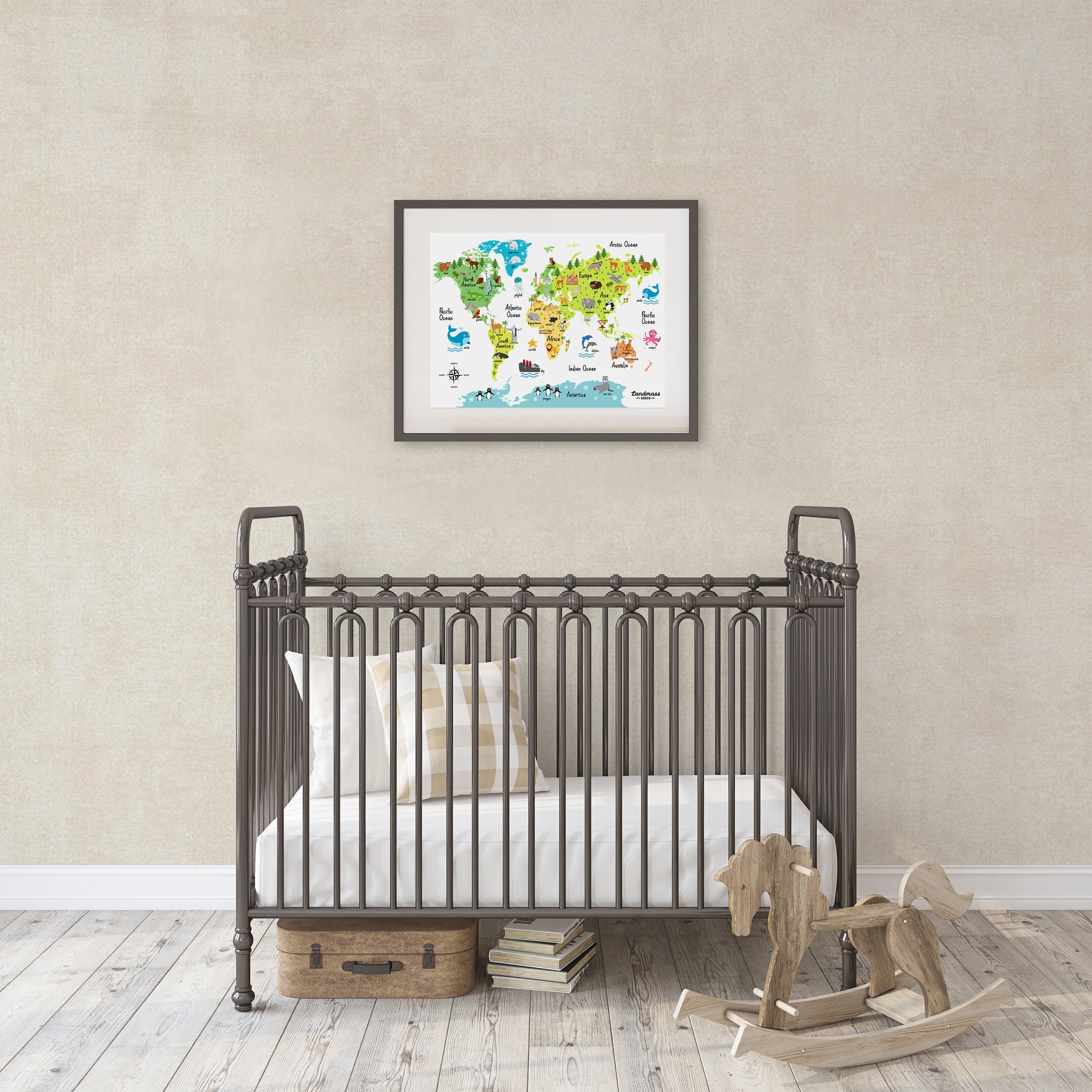 12x16 Animal World Map Print for Kids - Nursery Playroom Day Care ...