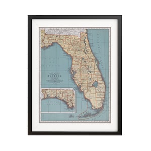 Florida Vintage Map Poster - Map Print - Vintage Map Of Florida Wall Art - Florida Print - State Map