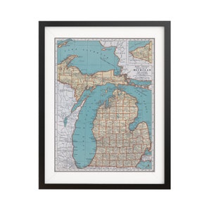 Michigan Vintage Map Poster - Map Print - Vintage Map Of Michigan Wall Art - Michigan Print - State Map