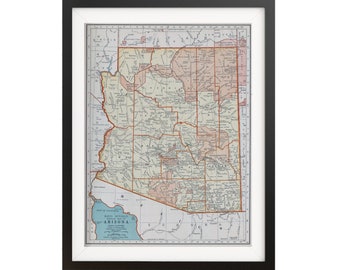 Arizona Vintage Map Poster - Map Print - Vintage Map Of Arizona Wall Art - Arizona Print - State Map