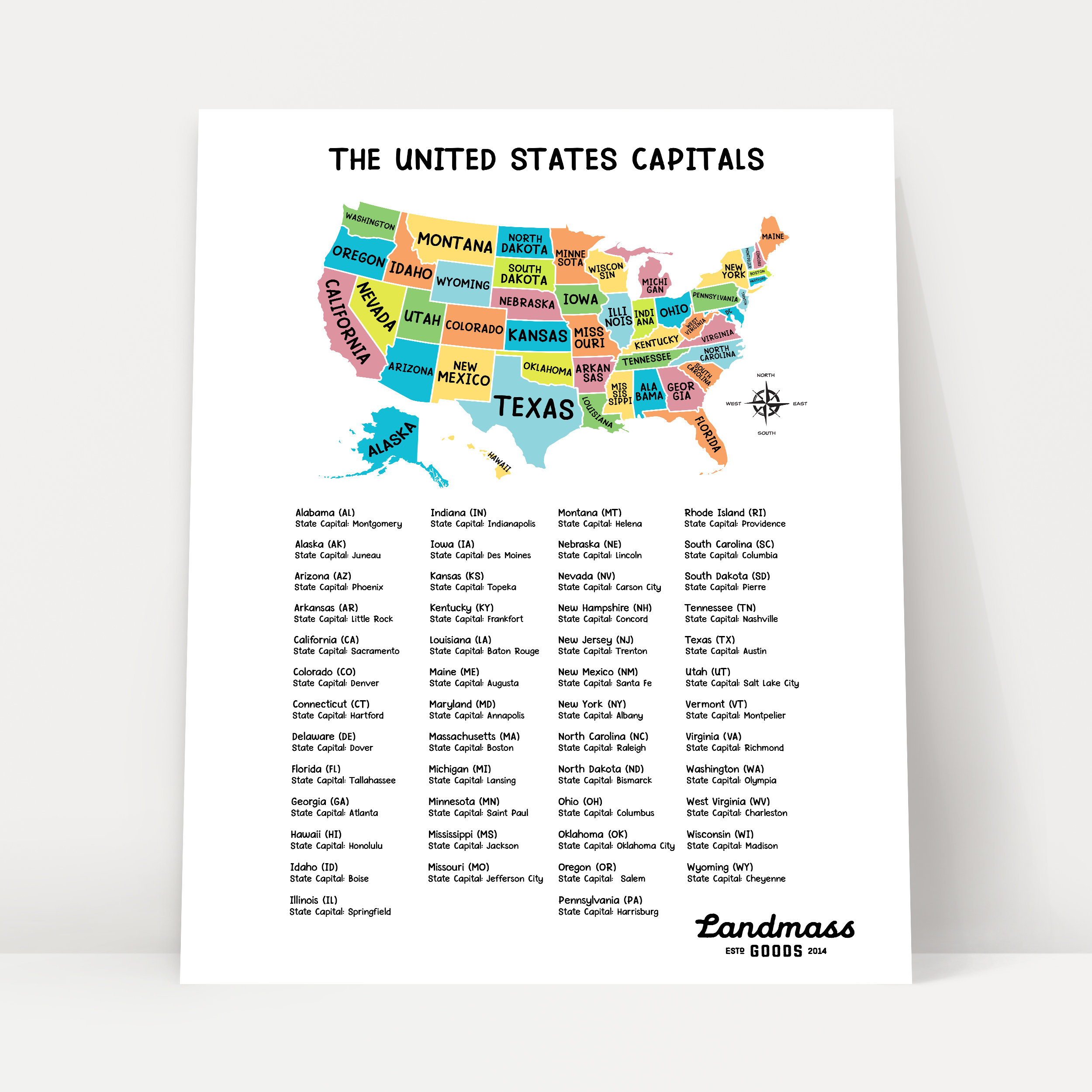 Hoja De Trabajo Sobre El Mapa De Estados Unidos Con Sus Capitales