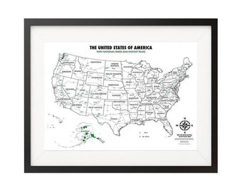 18x24 USA Color In Map Print - United States Map - Color In US Map - Travel Tracker Poster Map - National Parks