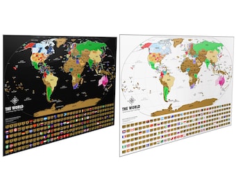 Black Scratch Off World Map + White Scratch Off Map Of The World - Travel Gift - Gift For Him - Gift For Her - Gift Set - Home Office Decor