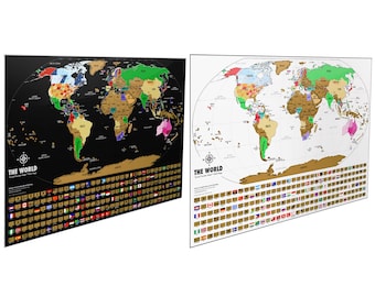 Two World Scratch Off Maps, Map Poster Print, Travel Gift, Travelers Gifts Idea, Gift For Him, Gift For Her, Home Office Wall Decor, 24"x17"