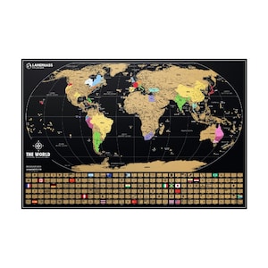 Grande affiche de carte du monde à gratter, carte de suivi de voyage, fabriquée aux États-Unis, idée cadeau pour les voyageurs, cadeau pour lui, cadeau pour elle, 36 x 24 pouces