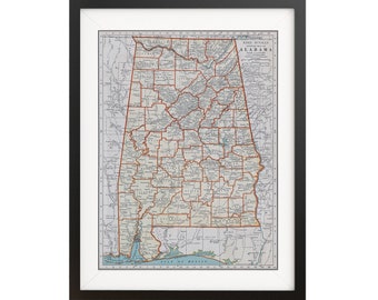 Alabama Vintage Map Poster - Map Print - Vintage Map Of Alabama Wall Art - Alabama Print - State Map