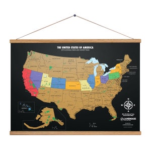 Framed USA Scratch Off Map, Travel Tracker Poster, United States National Parks, Wall Hanging Art, Travel Gift, Traveler Gifts Idea, 24&quot;x17&quot;