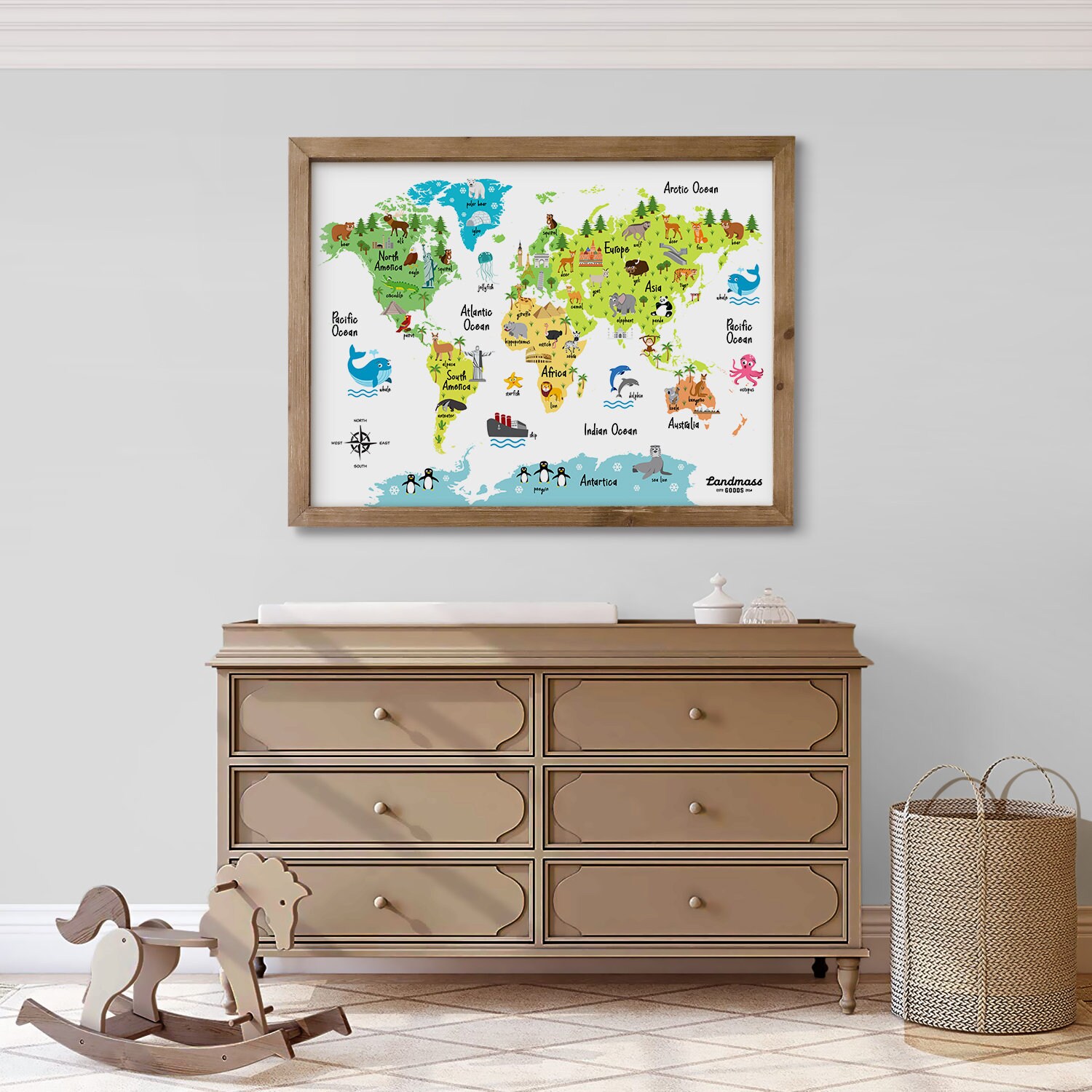 24x36 Kids Animal World Map Poster Print - Educational - Animals ...