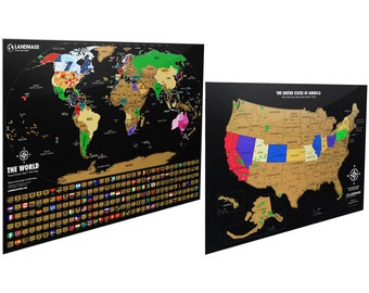 XL Black World Scratch Off Map + Black Scratch Off USA Map - Travel Gift - Gift For Him - Gift For Her - Office Decor - Home Decor