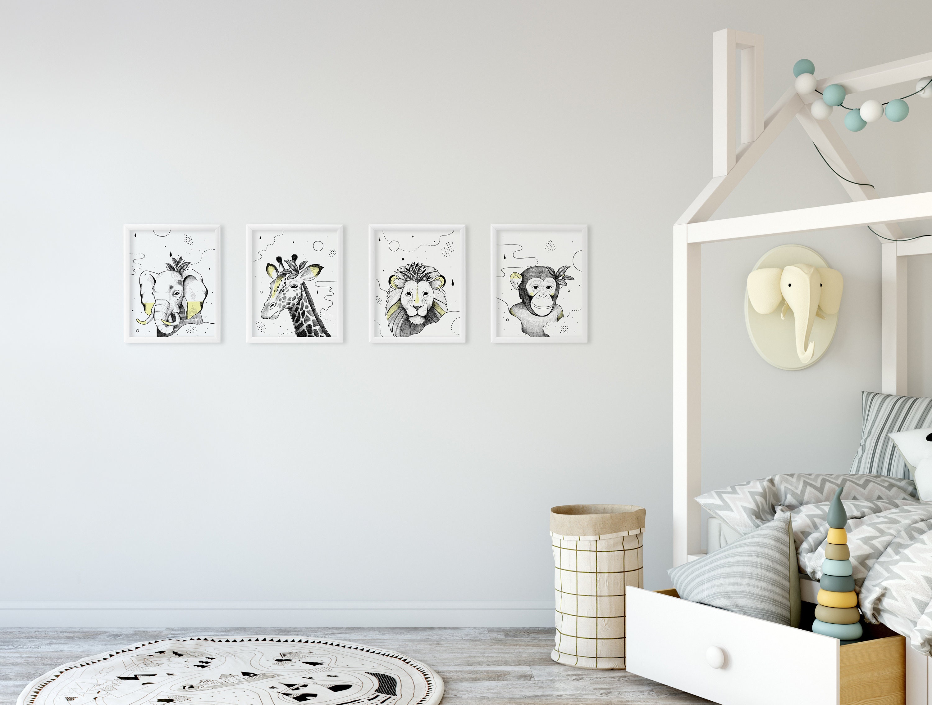 Safari Jungle Animal Prints Nursery Decor Wall Art Set - Etsy