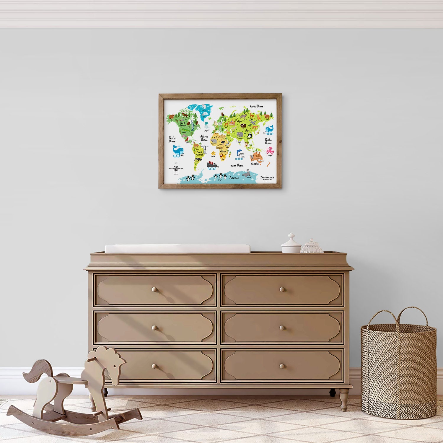 12x16 Animal World Map Print for Kids - Nursery Playroom Day Care ...