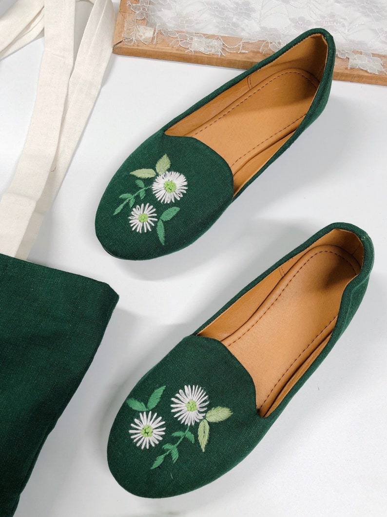 Green flower hand embroidery shoes Crochet top pattern Linen dress Embroidery hoop art Cross stitch pattern Chain stitch dress