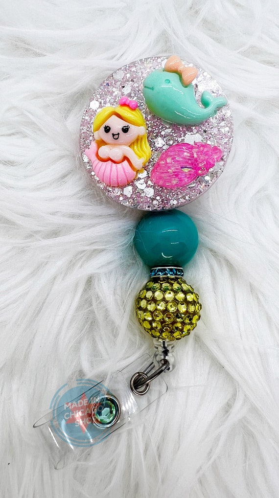 Lilac Ocean Badge Reel | Glitter ID Holder | Bling Badge Reel | Rhinestone Badge Reel | Bubblegum Beads | Mermaid Swag | Fish Swag