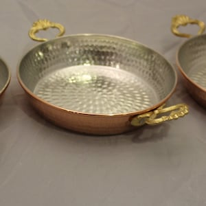 Copper Pan Set of 3 | Egg Pan | Sauce Pan | Omelette Pan | Turkish Copper Pan | Double Handled Serving Pan | Copper Pot | Copper Cookware