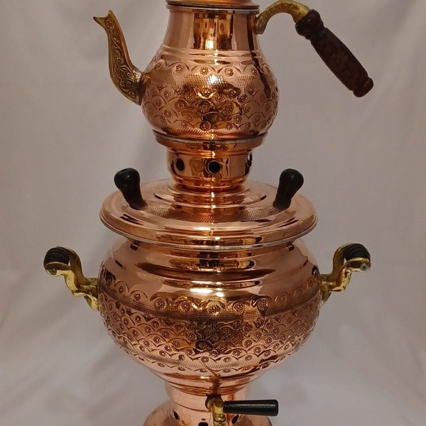 New Model, Handmade Copper Turkish Samovar, Desenli Bakir Semaver, Copper, Turkish tea, Copper Semaver, Copper Samovar, Embroided Samovar