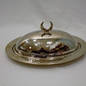 Handmade Nickel Coated Copper Serving Plate, Copper Sahan, Copperware, Copper plate with lid, Copper, Vintage Copper, Copper Plate