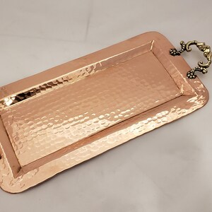 Copper Tray | Serving Tray | Coffee Table Tray | Rectangular Tray | Decorative Tray | Tray with Handles | Tea Tray | Hammered Copper Tray image 4