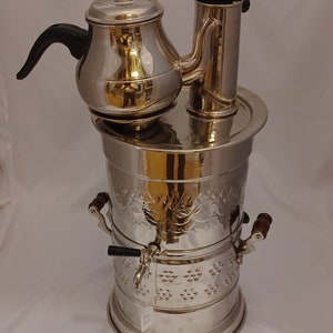 Handmade Copper Turkish Samovar, Semaver, Copper, Chrome, Turkish tea