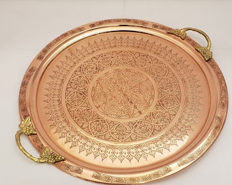 Handmade Decorated Copper Tray