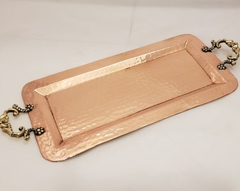 Copper Tray | Serving Tray | Coffee Table Tray | Rectangular Tray | Decorative Tray | Tray with Handles | Tea Tray | Hammered Copper Tray