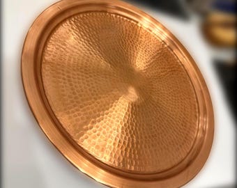 Handmade Round Copper Tray, vintage tray, copper decor, copperware, tray