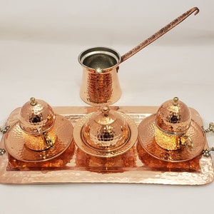 Handgemachtes Kupfer Türkisches Kaffee Set, türkischer Kaffee, Cezve, Kaffeetasse, Kaffeemaschine, gehämmerter Kupfertopf, gehämmertes Kaffeeset